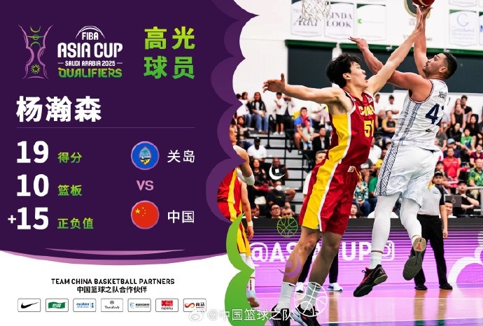  8中7拿到19分9籃板！楊瀚森當(dāng)選中國男籃VS關(guān)島高光球員
