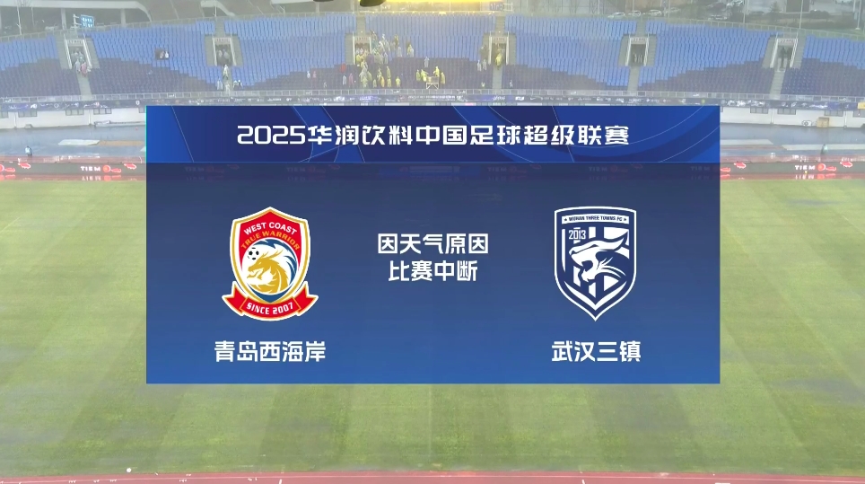  比賽延期！青島西海岸vs武漢三鎮(zhèn)進(jìn)行至18分鐘，因天氣中斷30分鐘
