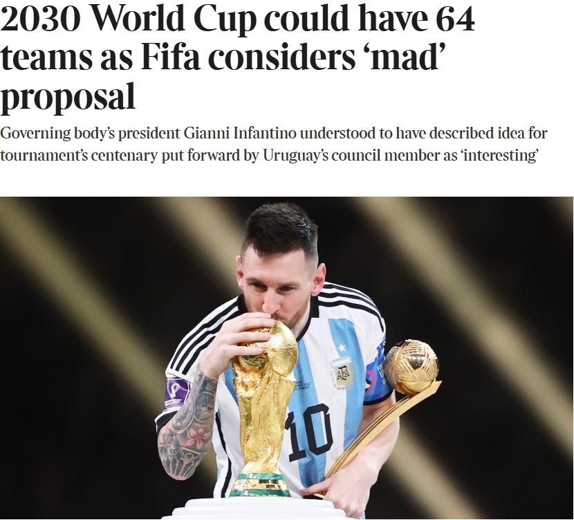  泰晤士：某官員稱2030世界杯擴軍64隊想法完全瘋狂，望盡快否決