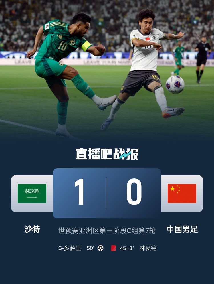  1-0小勝國足終結(jié)沙特在18強賽191天的進球荒，上次進球也是戰(zhàn)國足